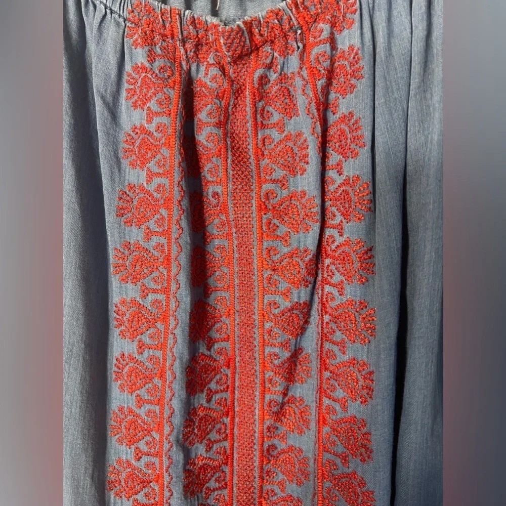 Madewell Blue Midi Dress with Red Embroidery - Picture 2 of 5